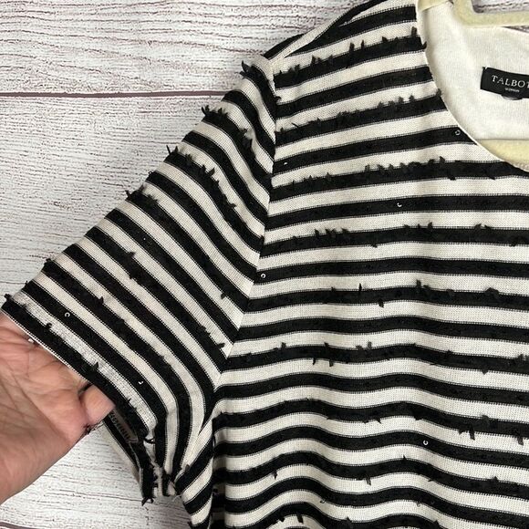 Talbots Woman Striped Sequin Top Short Sleeves Black - Ivory 2X - Picture 4 of 11